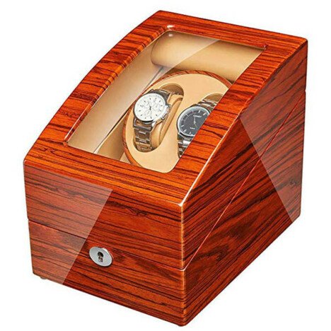 Cutie intors ceasuri automatice iUni, Watch Winder 2 + 3 spatii depozitare Auriu-Crem